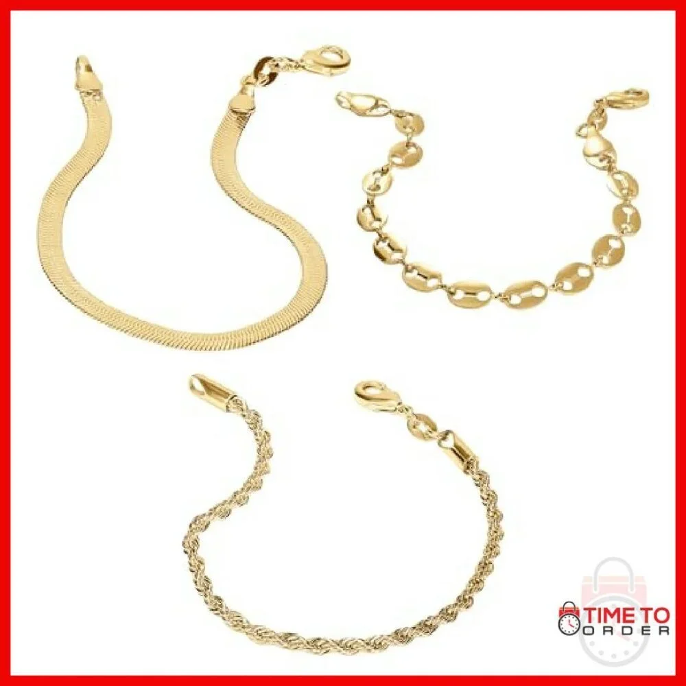 Gold PVD Coated Bracelet Set, 7